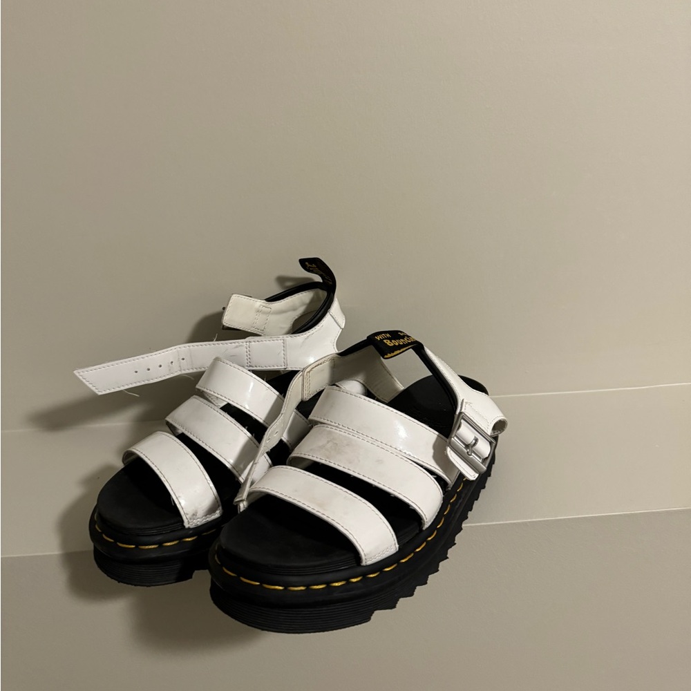 White and black platform dr. marten sandals